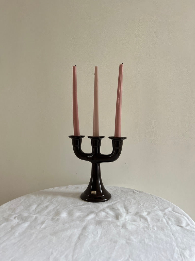 GLOSSY BROWN SWEDISH CERAMIC CANDLE HOLDER