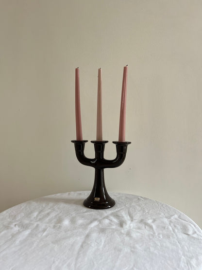 GLOSSY BROWN SWEDISH CERAMIC CANDLE HOLDER