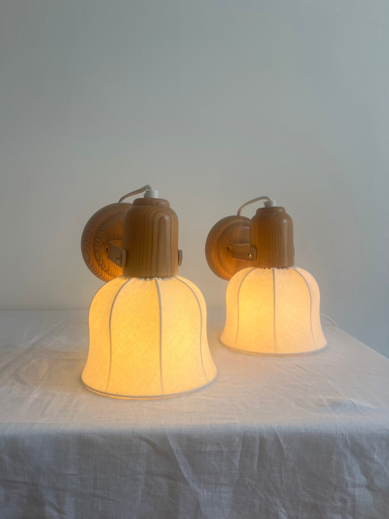 Pair of Swedish cocoon shade pine wall lights