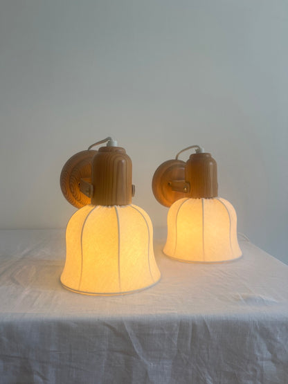 Pair of Swedish cocoon shade pine wall lights