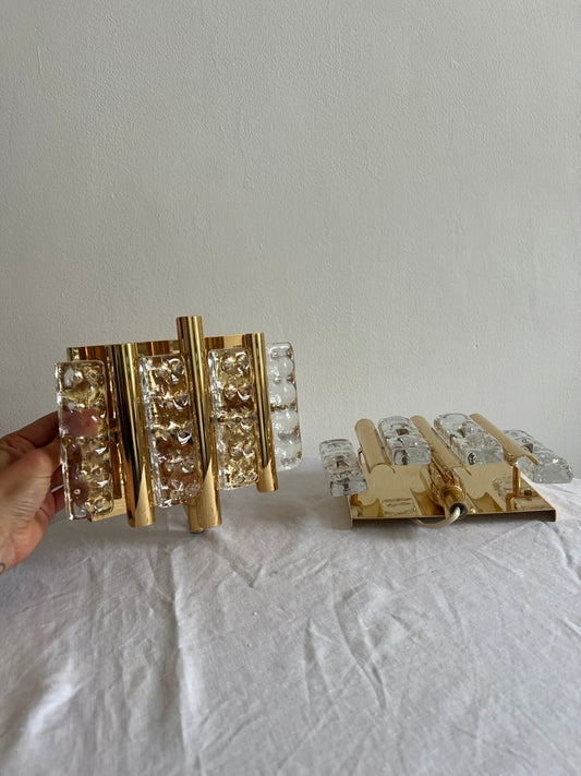 Pair of Mid Century brass & glass wall lights by Swedish designer
