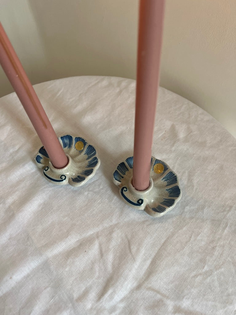 PAIR OF SWEDISH SHELL CANDLE HOLDERS