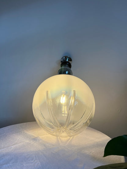Large Danish ceiling pendant with silver and teak detail