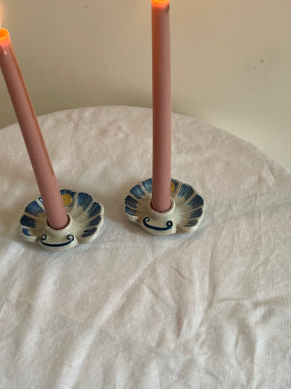 PAIR OF SWEDISH SHELL CANDLE HOLDERS