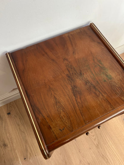 SMALL WALNUT VENEER RECORD CABINET WITH BRASS DETAILS