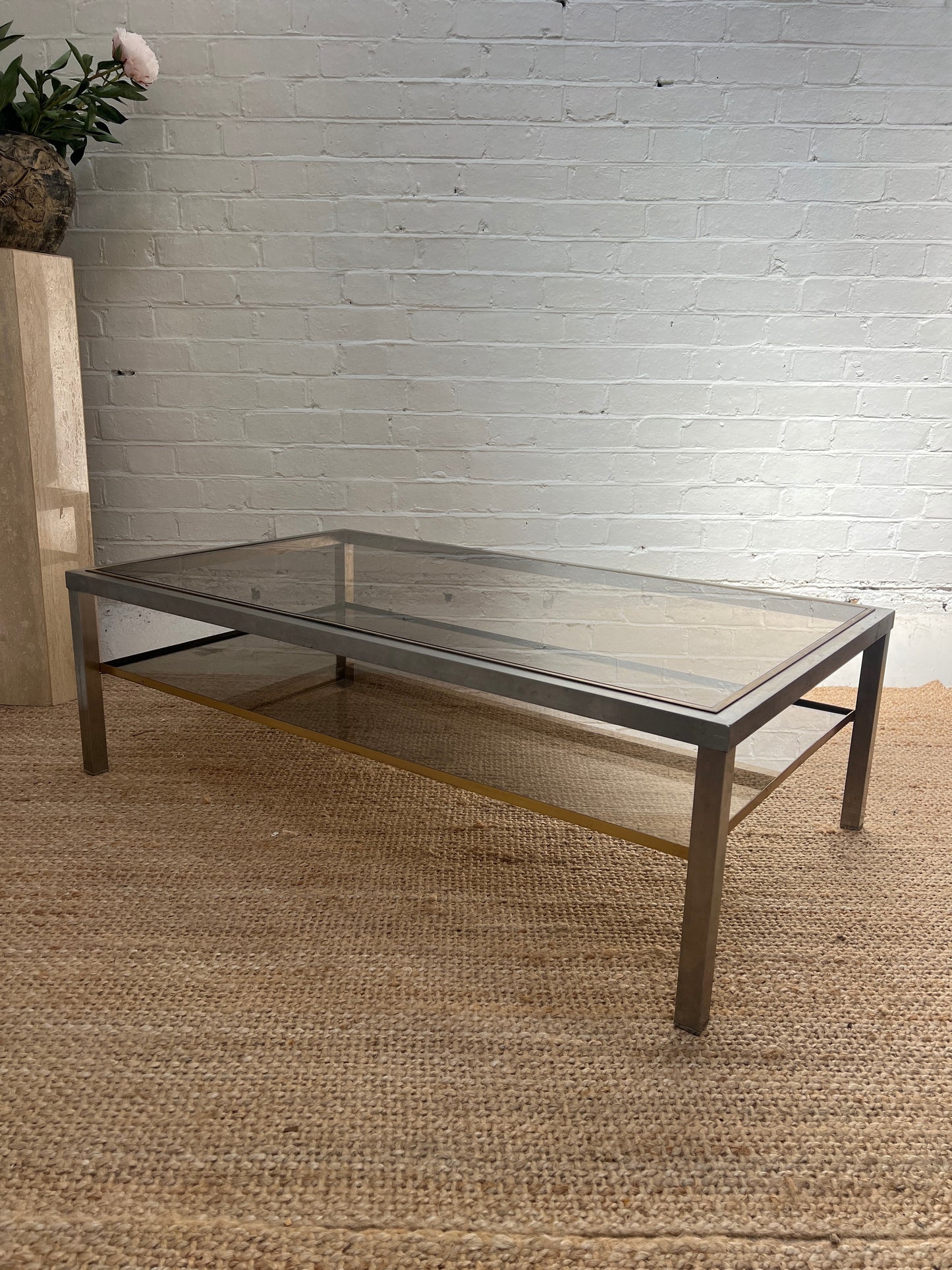 70S CHROME & BRASS COFFEE TABLE