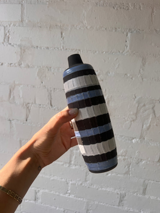 SMALL GERMAN STRIPE BLUE & BROWN VASE