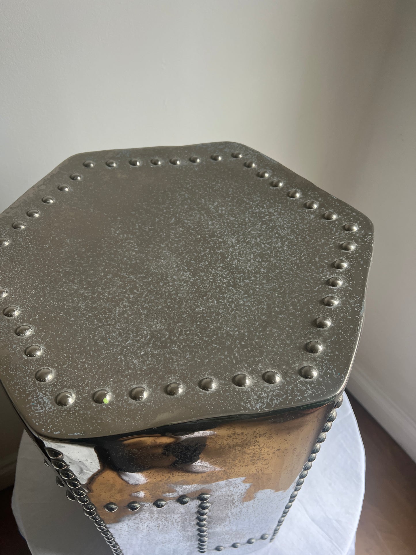 Riveted aluminium  hexagonal stool/ side table