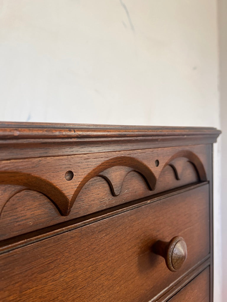 SCALLOPED WOOD TALLBOY CHEST OF DRAWERS