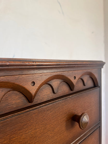 SCALLOPED WOOD TALLBOY CHEST OF DRAWERS