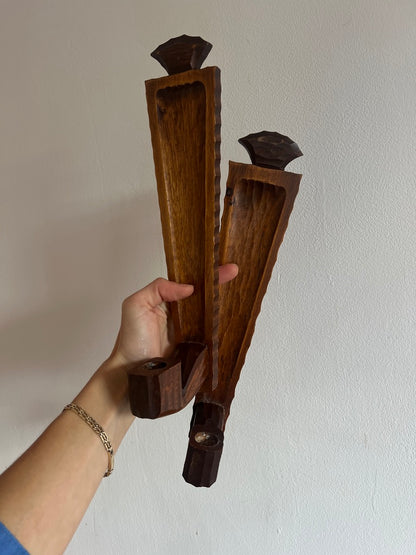 PAIR OF SLIM WOODEN SCONCES