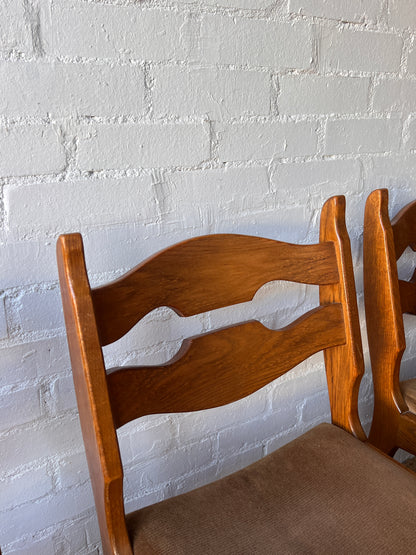 SET OF SIZE OAK & BROWN VELVET DINING CHAIRS