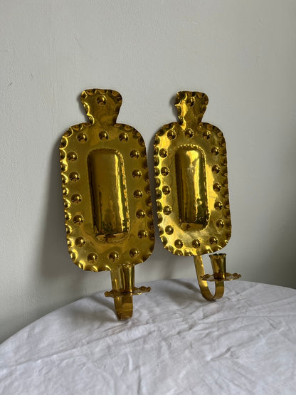 PAIR OF RECTANGULAR BRASS SCONCES
