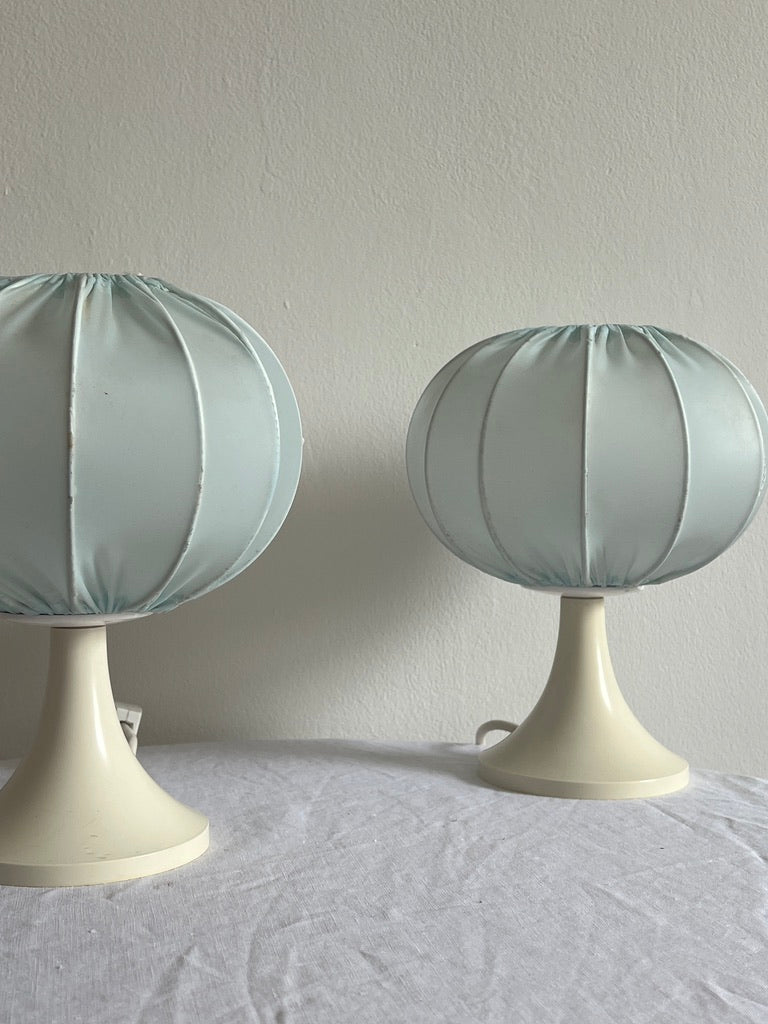 Pair of baby blue cocoon bedside lights