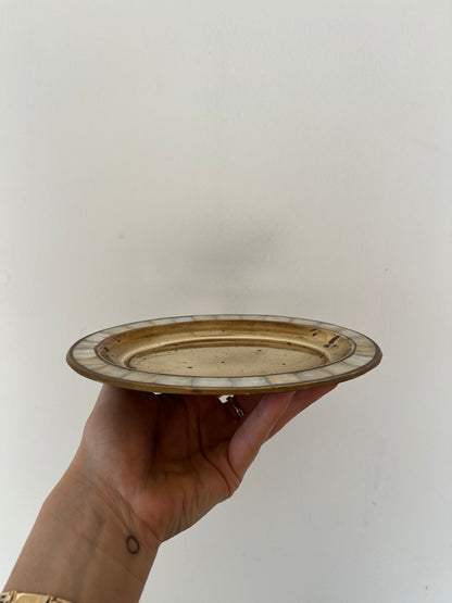 SMALL BRASS TRAY WITH MOTHER OF PEARL BORDER