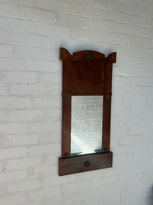 SWEDISH BRASS FLOWER WOOD MIRROR