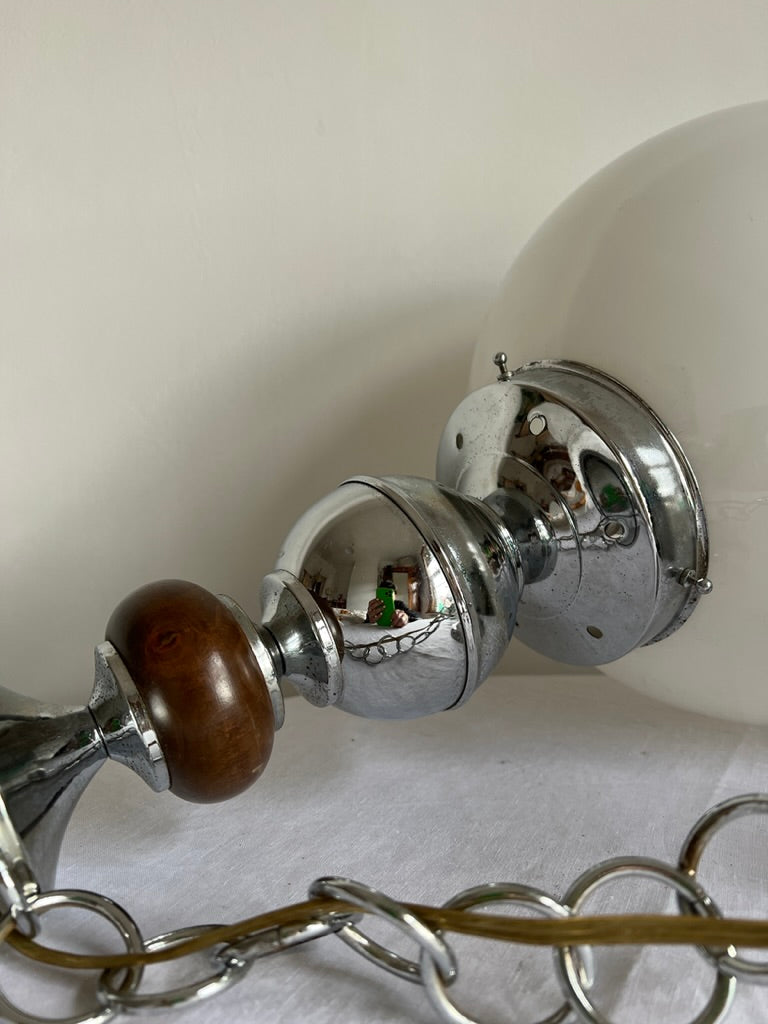 Large Danish ceiling pendant with silver and teak detail