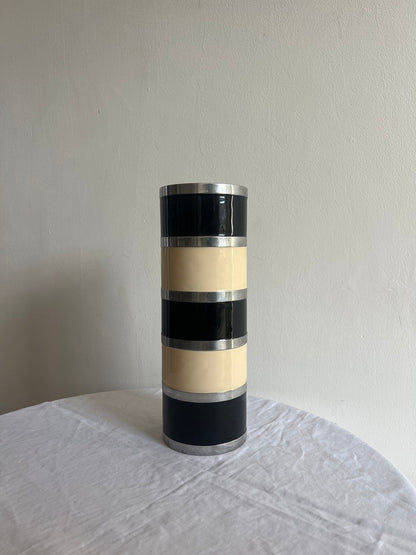 TALL BLACK & CREAM STRIPED CHROME VASE