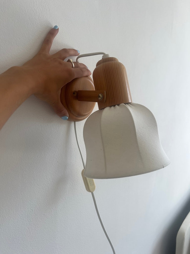 Pair of Swedish cocoon shade pine wall lights