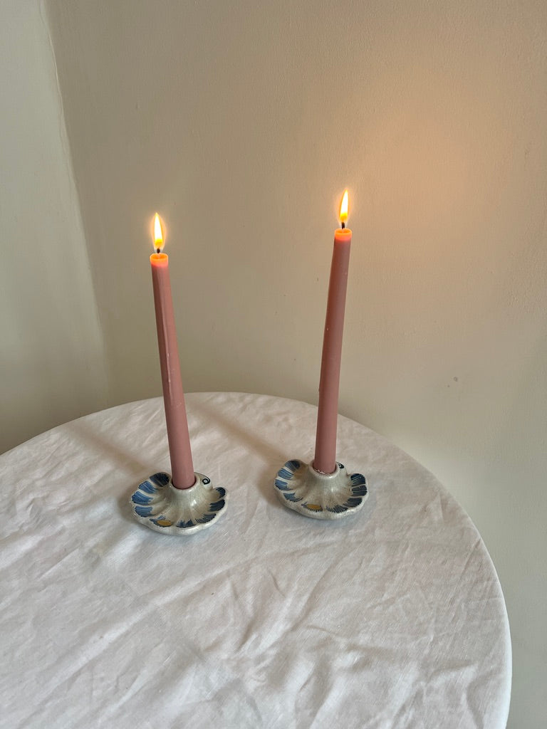 PAIR OF SWEDISH SHELL CANDLE HOLDERS