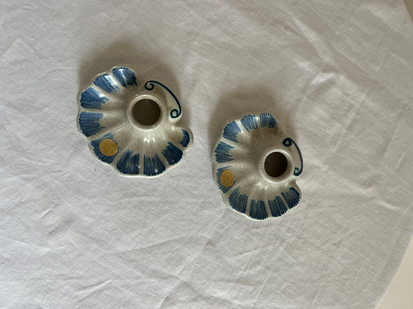 PAIR OF SWEDISH SHELL CANDLE HOLDERS