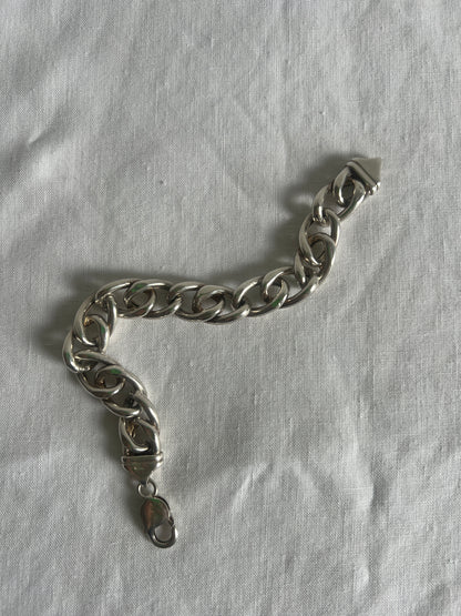 UNISEX ITALIAN SILVER HOLLOW CHUNKY CURB BRACELET