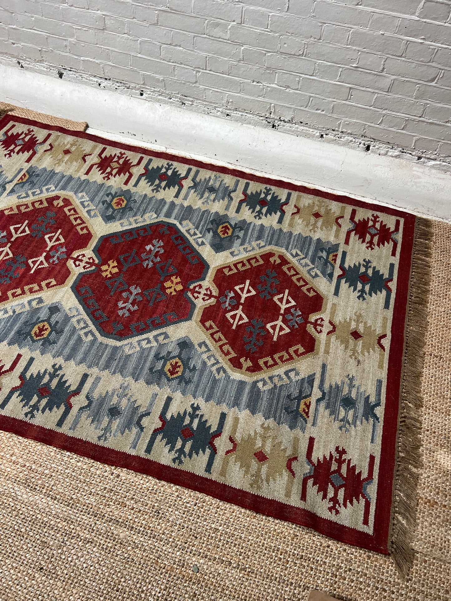 LARGE RED & BLUE VINTAGE RUG