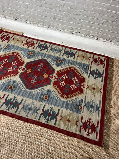 LARGE RED & BLUE VINTAGE RUG