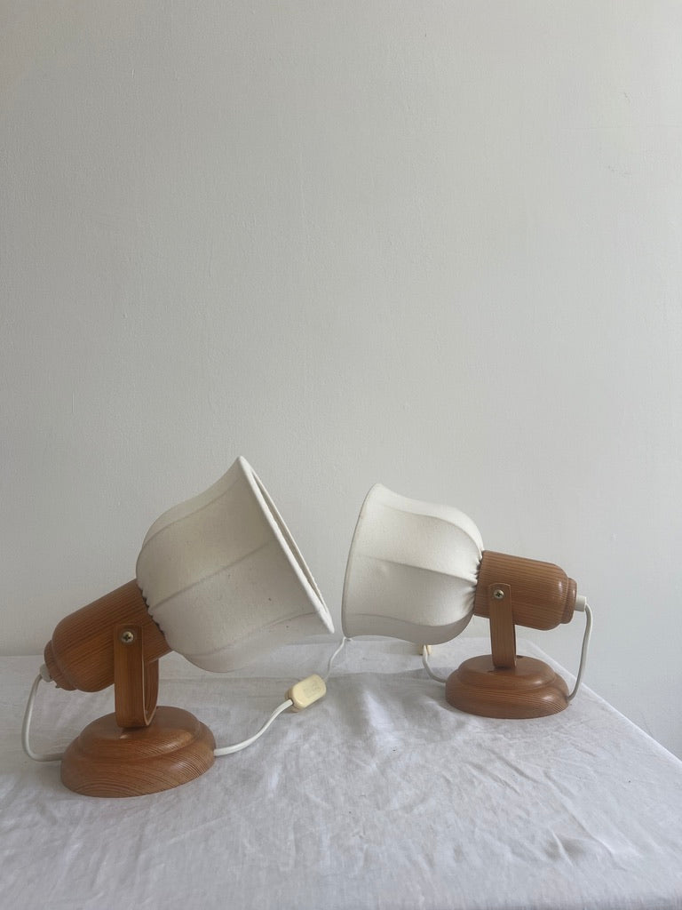 Pair of Swedish cocoon shade pine wall lights