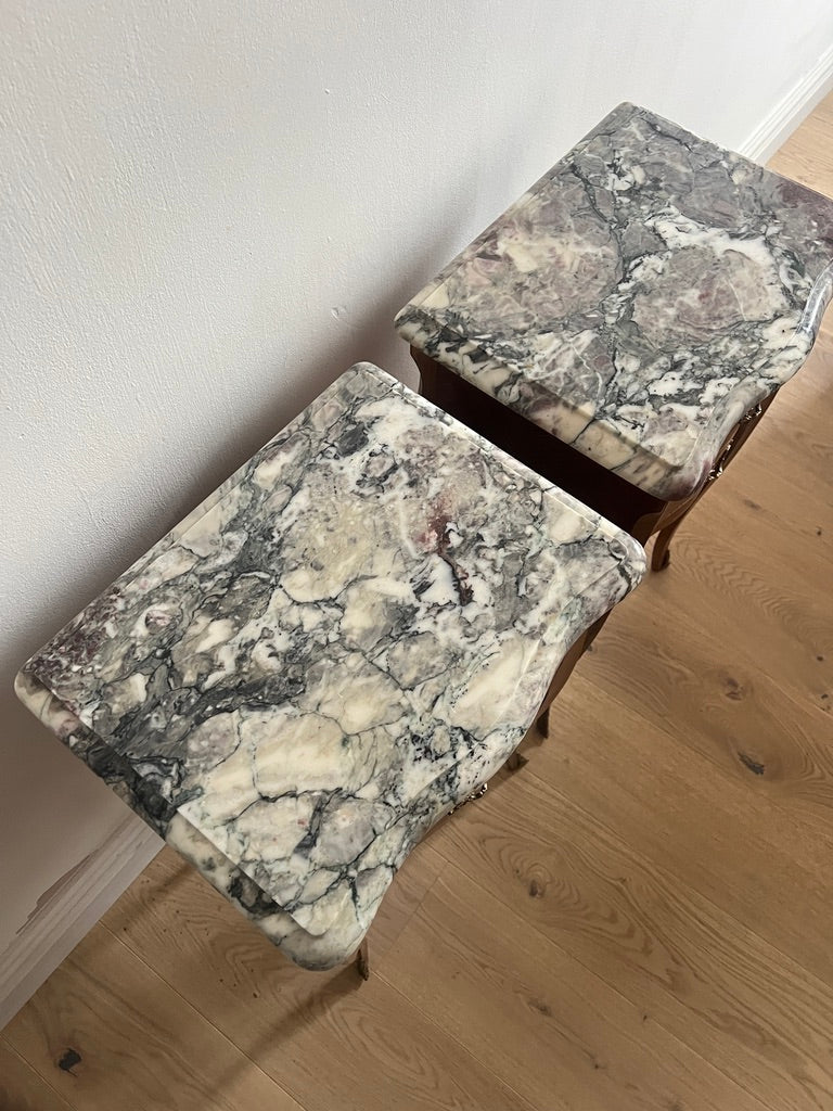 PAIR OF FRENCH MARBLE BEDSIDE TABLES