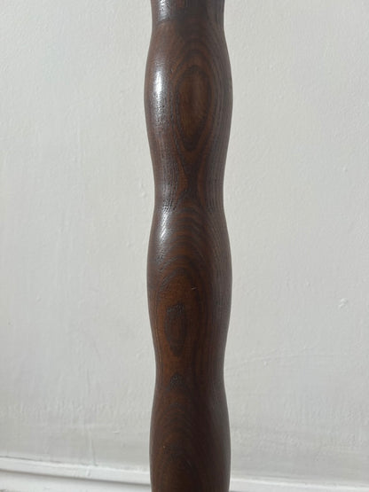 Vintage tall wooden bobbin floor lamp with pleated shade