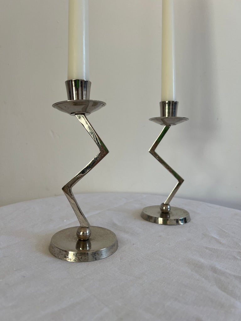 SMALL CHROME ZIG ZAG CANDLE HOLDERS