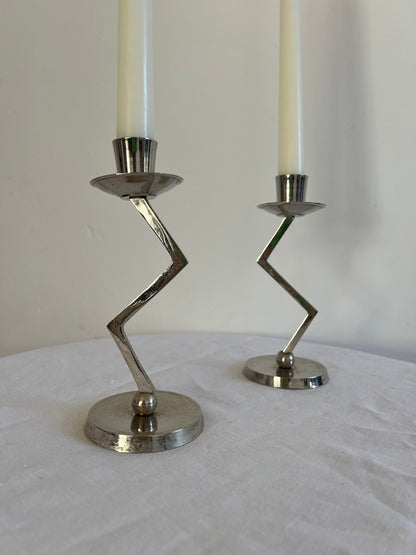 SMALL CHROME ZIG ZAG CANDLE HOLDERS