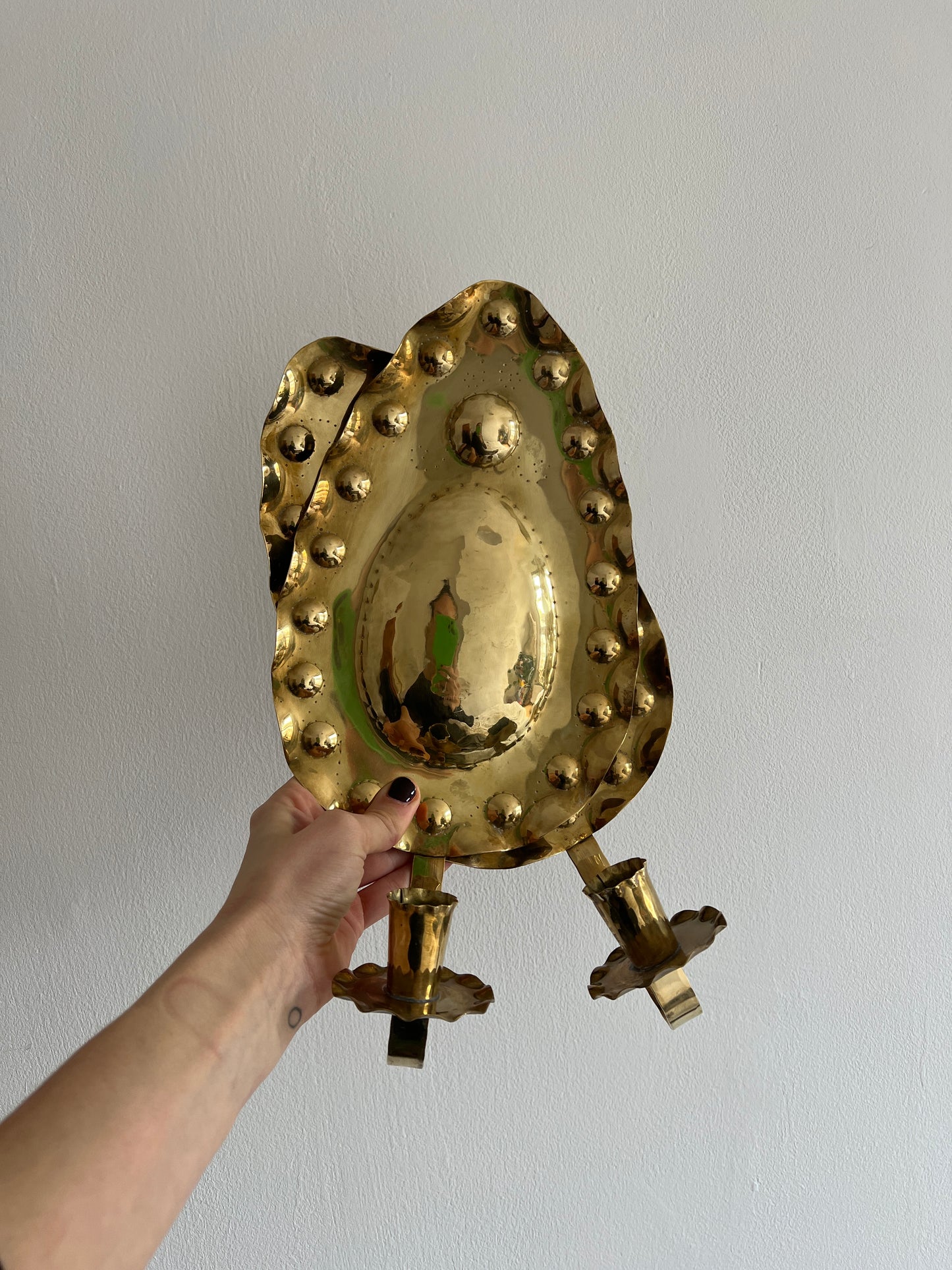 Pair of vintage Swedish brass teardrop sconces