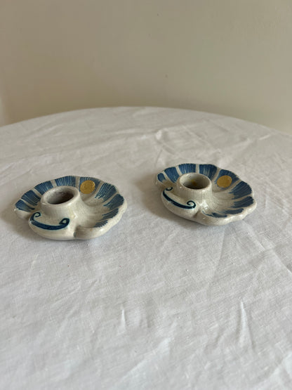 PAIR OF SWEDISH SHELL CANDLE HOLDERS