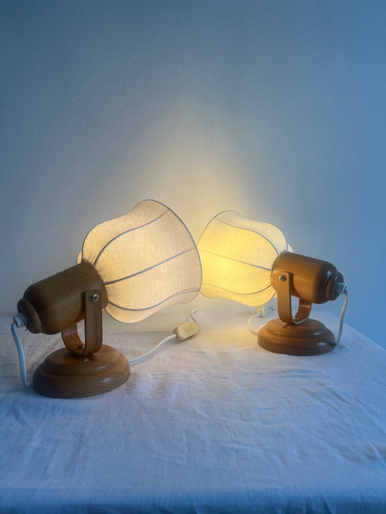 Pair of Swedish cocoon shade pine wall lights