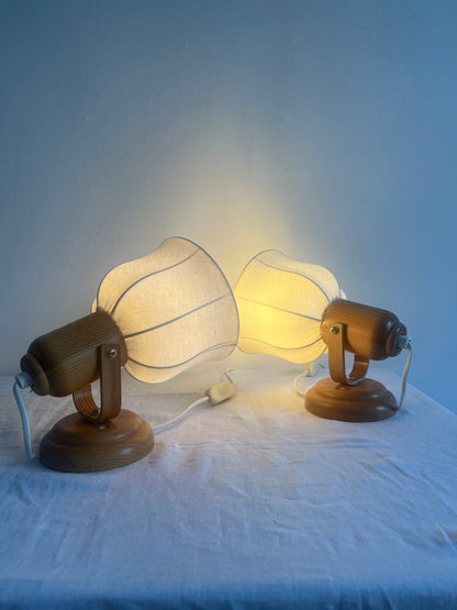 Pair of Swedish cocoon shade pine wall lights