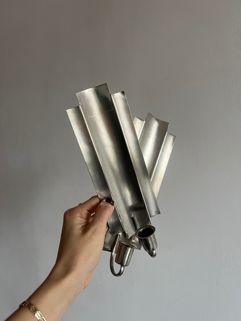 PAIR OF SILVER ENGRAVED SCONCES