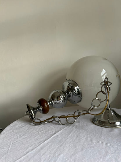 Large Danish ceiling pendant with silver and teak detail