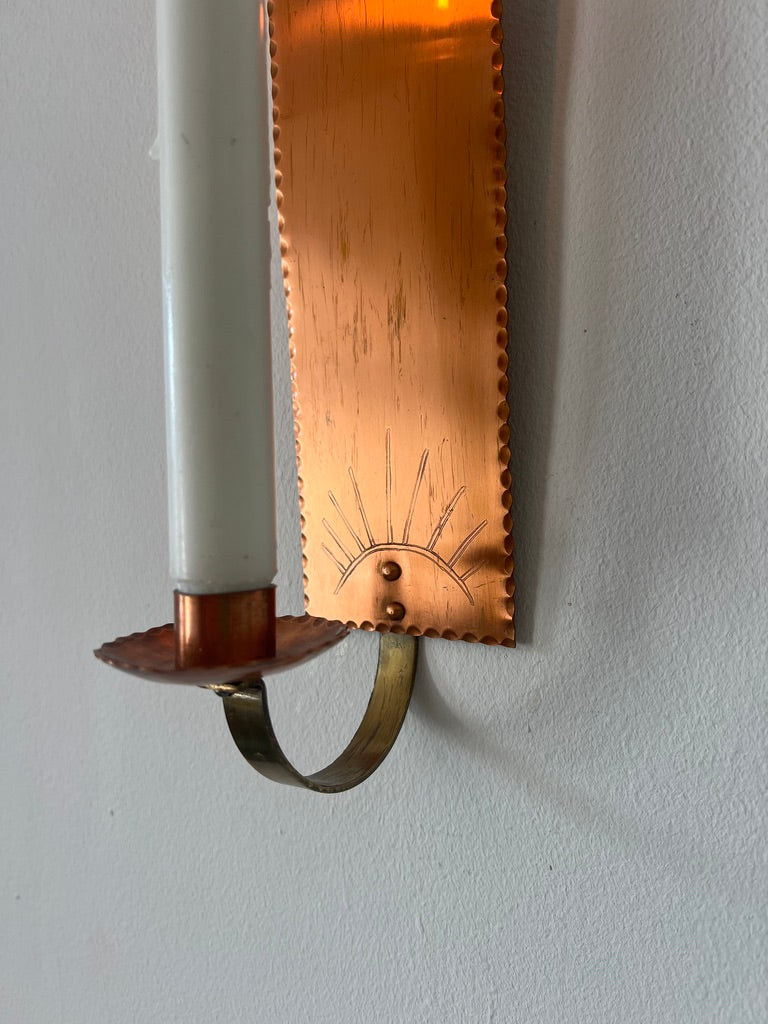PAIR OF COPPER SUN WALL SCONCES