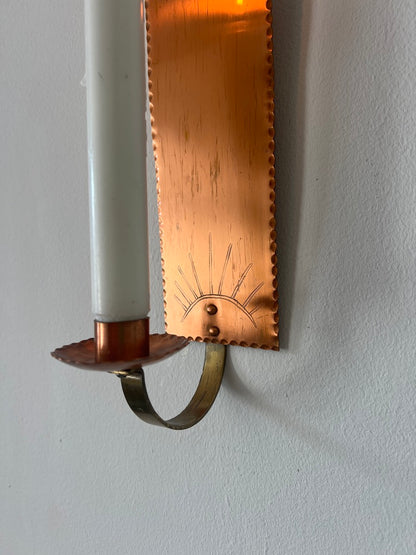 PAIR OF COPPER SUN WALL SCONCES