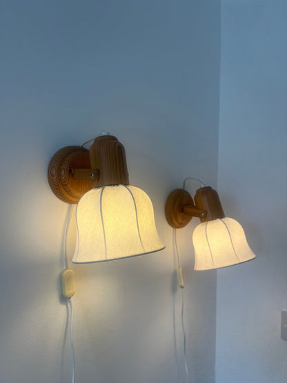 Pair of Swedish cocoon shade pine wall lights
