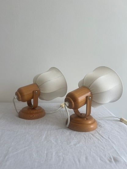 Pair of Swedish cocoon shade pine wall lights
