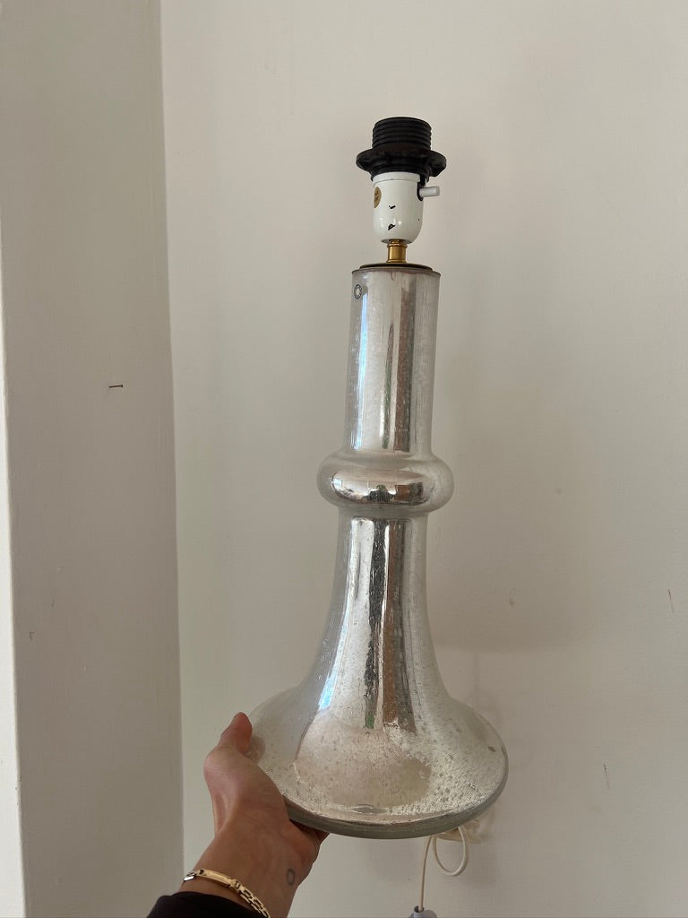 LARGE SILVER GLASS TABLE LAMP