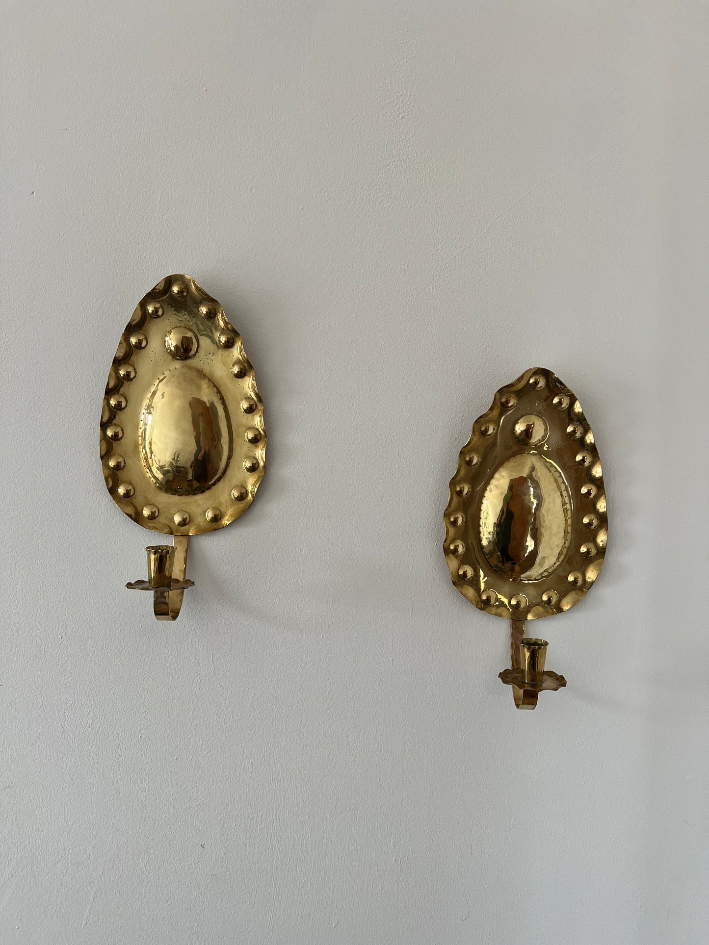 Pair of vintage Swedish brass teardrop sconces