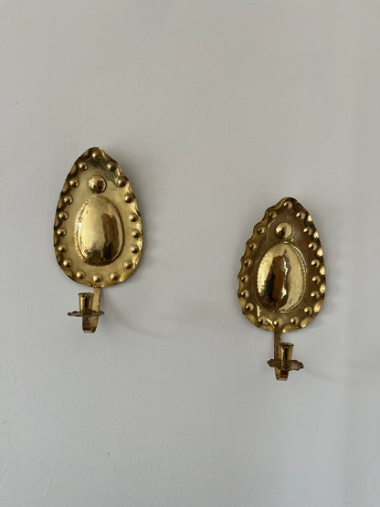 Pair of vintage Swedish brass teardrop sconces