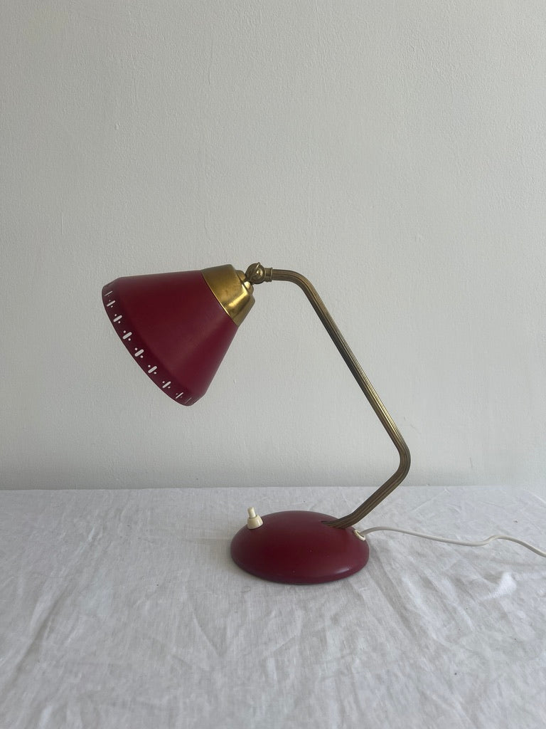 SWEDISH RED & BRASS DESK LAMP