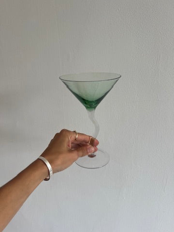 PAIR OF GREEN ZIG ZAG MARTINI GLASSES