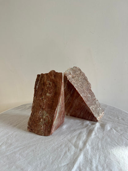 PAIR OF PINK STONE BOOK ENDS