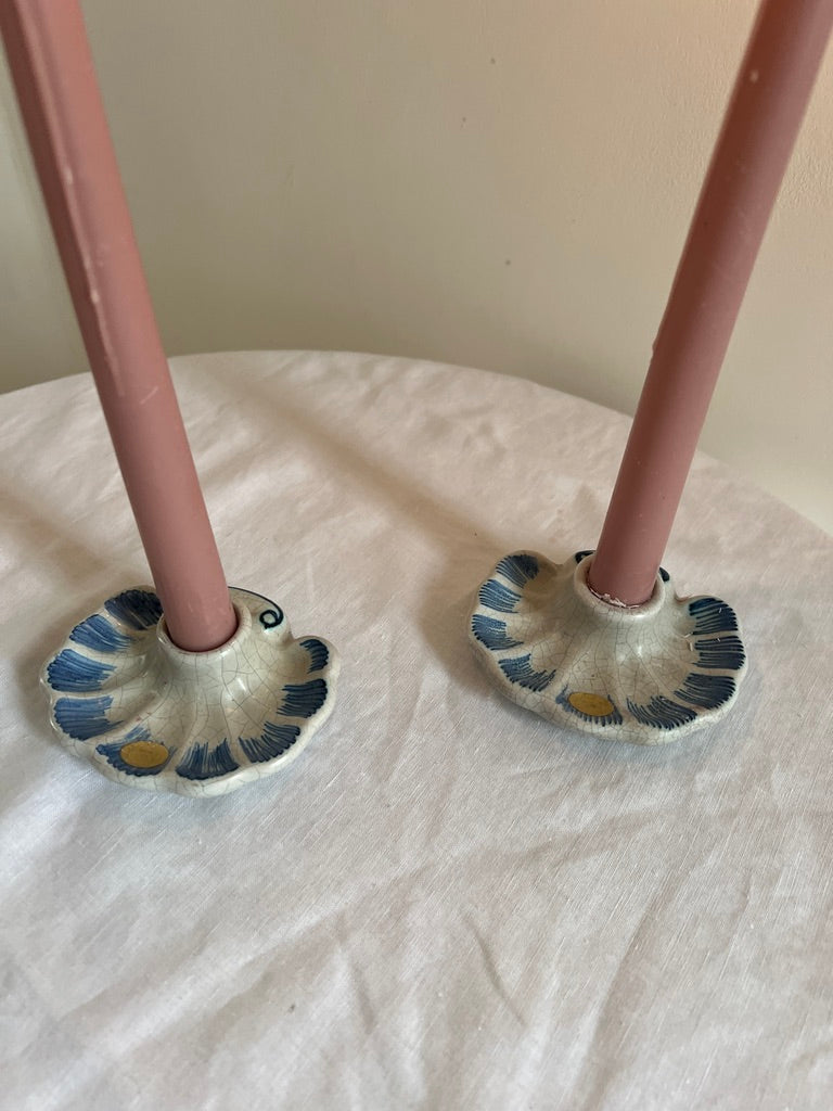 PAIR OF SWEDISH SHELL CANDLE HOLDERS